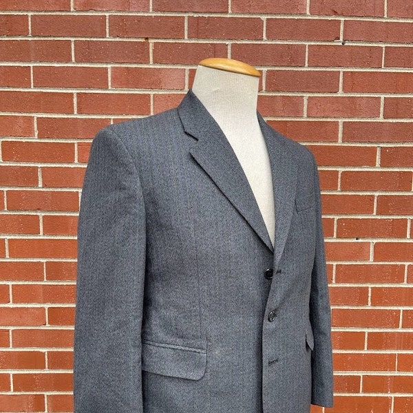 Vintage 1980's Soviet Grey Striped Wool Blend Suit Jacket, Size 42 Short, Soviet Jacket, 80's Suit Jacket, 80's Men's Blazer, Retro Jacket