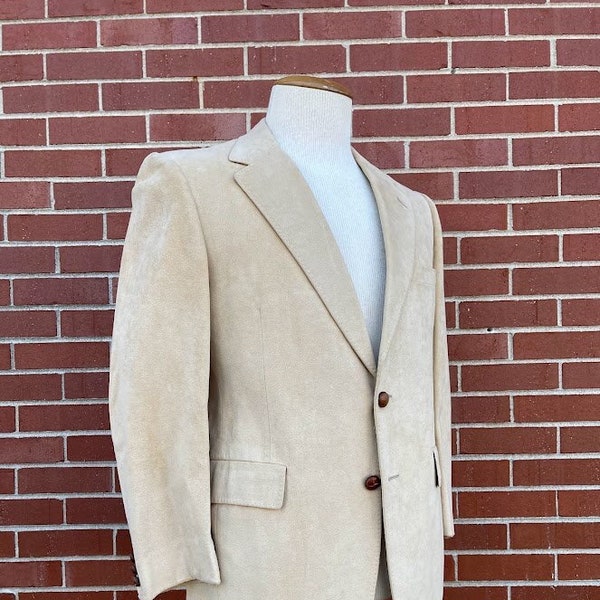 Vintage 1970's Men's Tan Faux Suede Suit Jacket, Size 42R, 70's Men's Suit Jacket, 70's Men's Blazer, 70's Men's Sport Coat, Suede Blazer