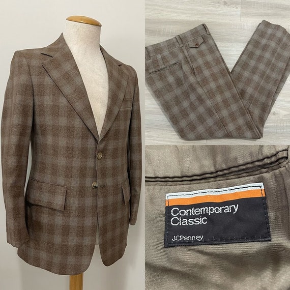 Vintage 1970's Men's Glen Plaid Suit Polyester Sui