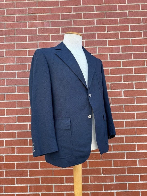 Vintage 1970's Men's Blue Wool Blazer, Size 43 Sho