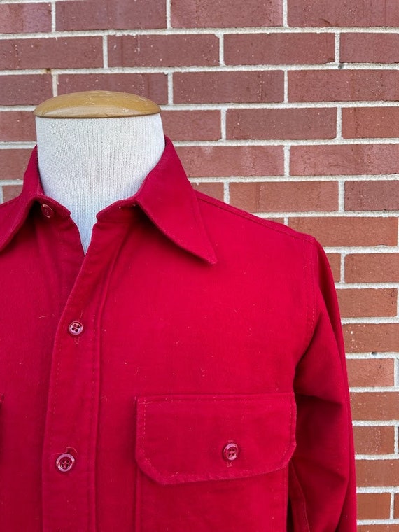 Vintage Men's Red Cotton Flannel Woolrich Button-… - image 3