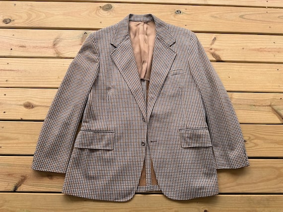 1970s Mens Brown Checked Suit Jacket Size 43R Vin… - image 1