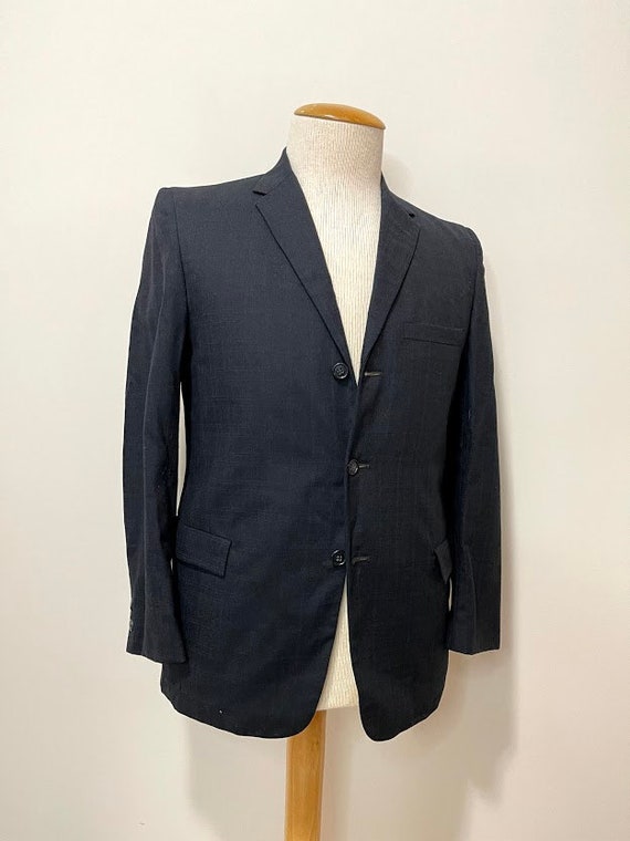 Vintage 1950's Men's Black Wool Suit Jacket Blue W