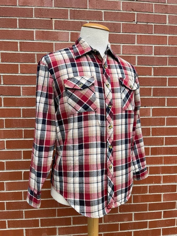 Vintage 1980's Men's Plaid Acrylic Long-Sleeve Bu… - image 1