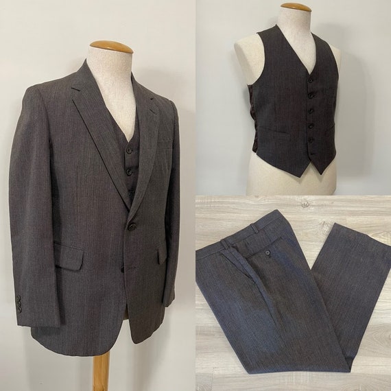 Vintage 1970's Men's Brown Wool Striped Three-Piec