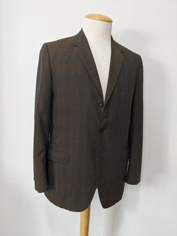Vintage 1960's Men's Brown Plaid Wool Suit Jacket