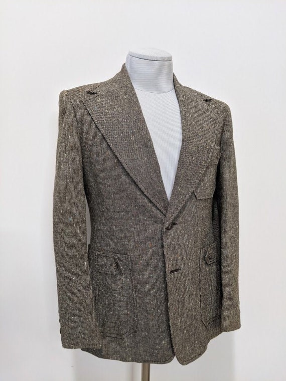 Vintage 1970's Men's Grey Tweed Suit Jacket Wool S