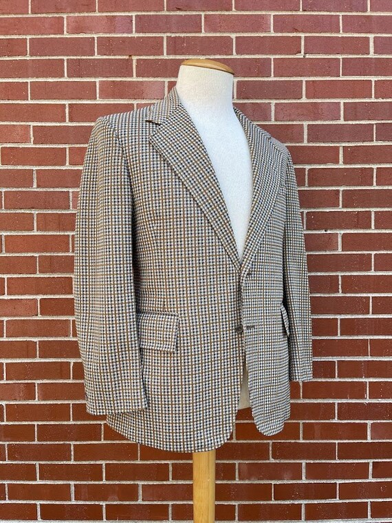 1970s Mens Brown Checked Suit Jacket Size 43R Vin… - image 9