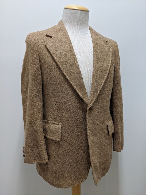 Vintage 1970's 70's Men's Beige Wool Tweed Suit Ja