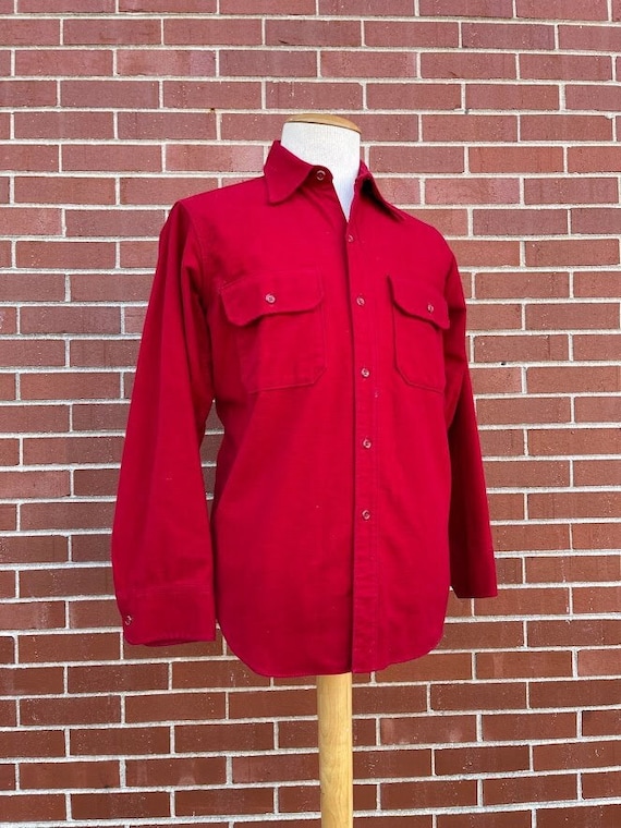 Vintage Men's Red Cotton Flannel Woolrich Button-… - image 1