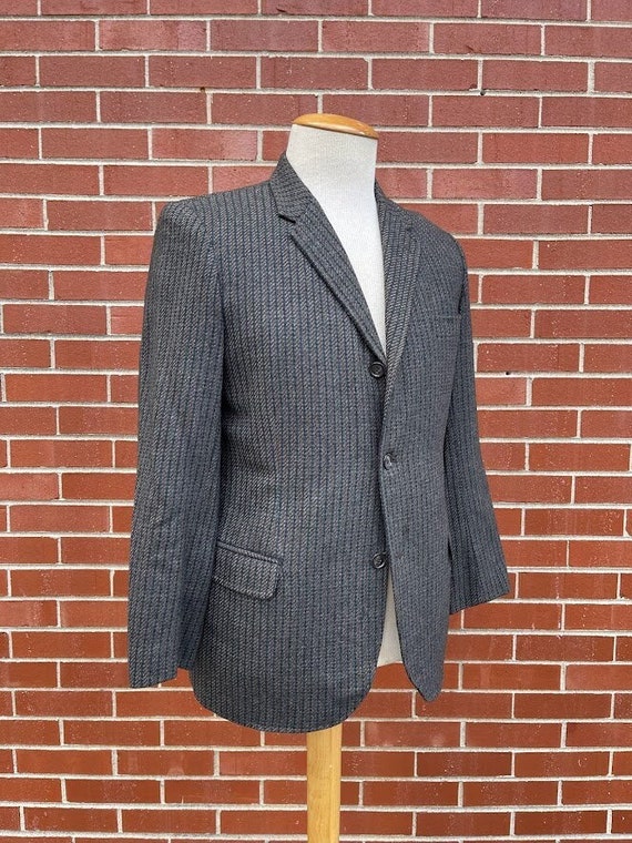 Vintage 1960's Men's Grey Striped Wool Suit Jacke… - image 1