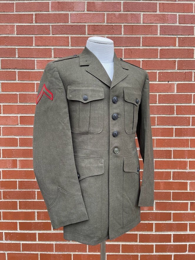 Vintage 1960's USMC Forest Green Service Uniform Coat, Size 39R, 60's