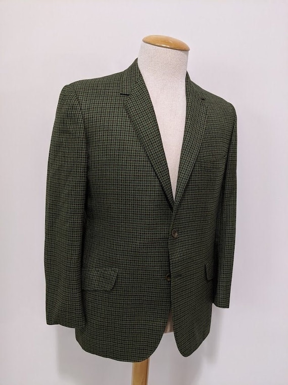 Vintage 1970's 70's Men's Green Houndstooth Suit J