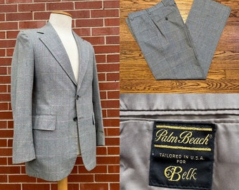 1970s Mens Grey Plaid Wool Two-Piece Suit Size Medium Vintage Retro Business Gift for Men Business Tailored Palm Beach Preppy 42R Jacket