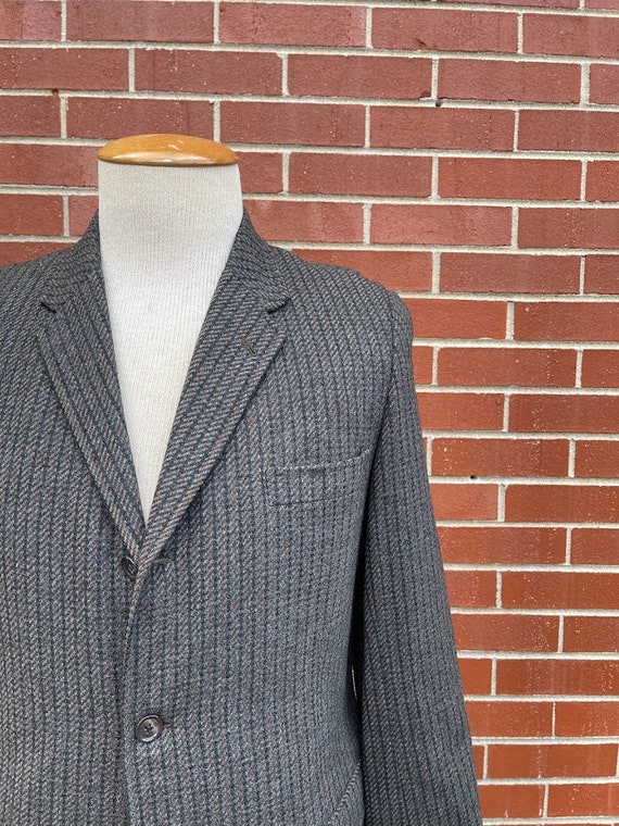 Vintage 1960's Men's Grey Striped Wool Suit Jacke… - image 3