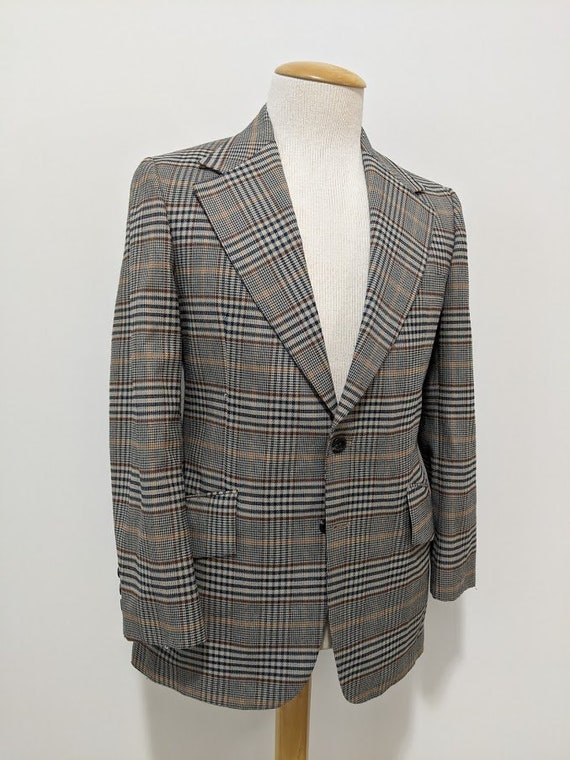 Vintage 1970's Men's Polyester Glen Plaid Suit Jac