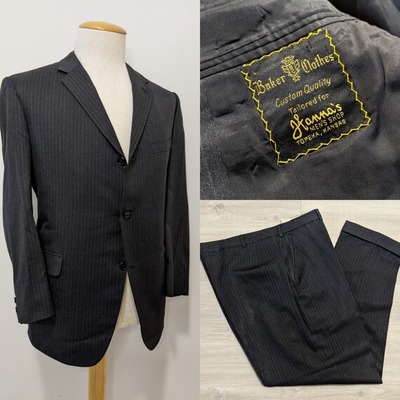 Vintage 1960's Men's Black Pinstriped Wool Busines