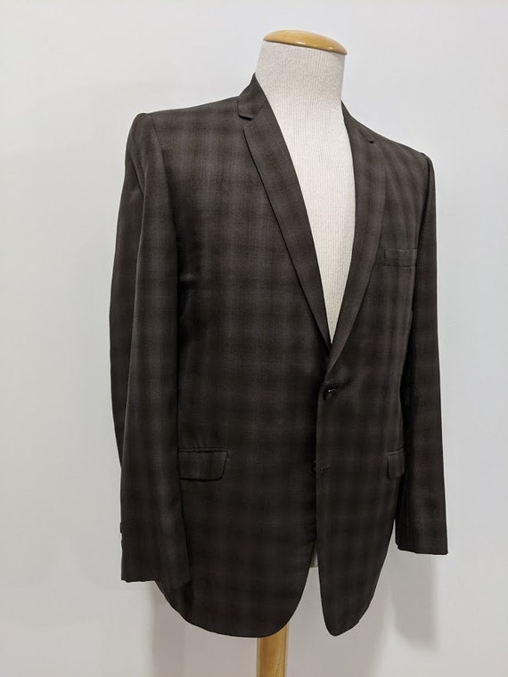Vintage 1960's Men's Wool Plaid Suit Jacket Brown
