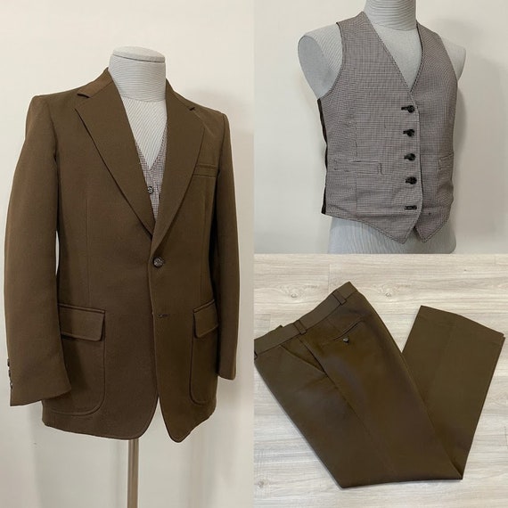 Vintage 1970's Men's Brown Polyester Three-Piece S