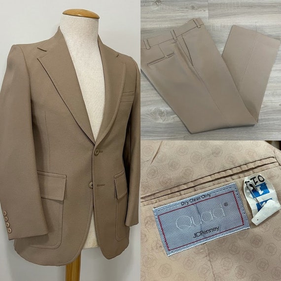 Vintage 1970's Men's Two-Piece Suit Tan Suit Polye