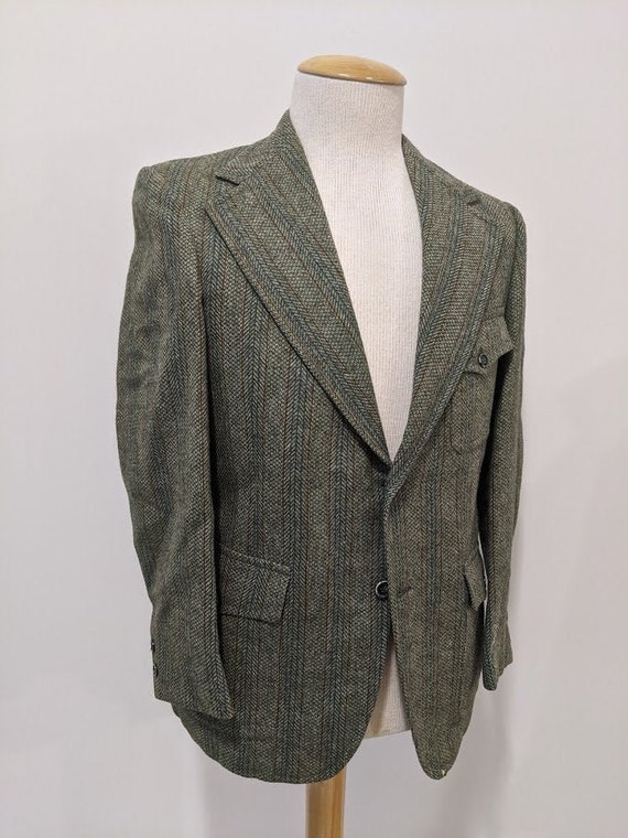 Vintage 1970's 70's Men's Herringbone Twill Wool S
