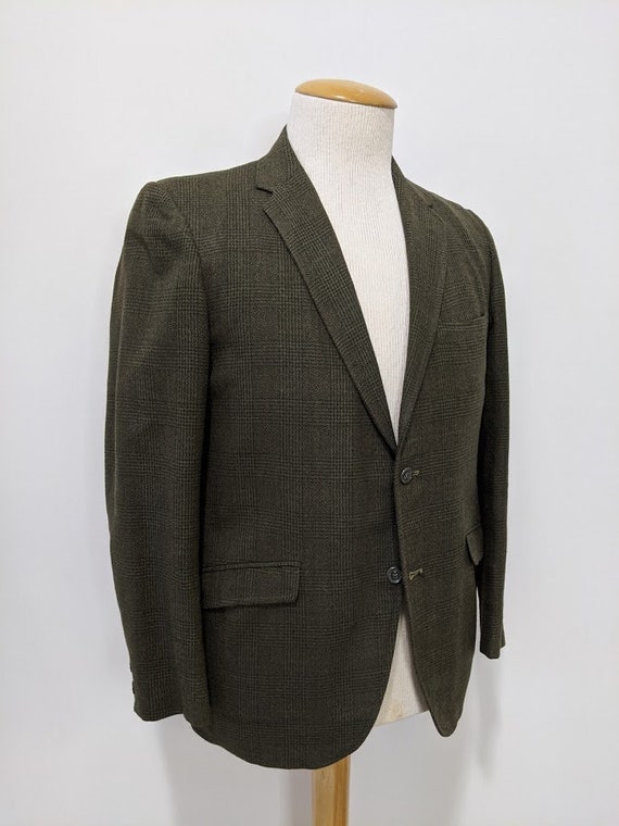 Vintage 1970's Men's Green Wool Glen Plaid Suit Ja