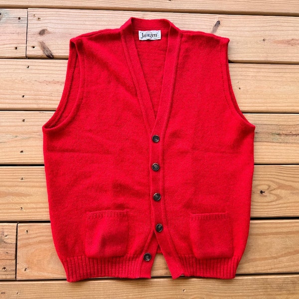 1980s Mens Red Knit Sweater Vest Size Large Vintage Retro Made in USA Geek Nerd Preppy Secretary Acrylic Mr Rogers Hipster Gifts for Men