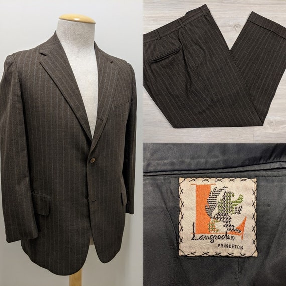 Vintage 1970's 70's Men's Wool Two-Piece Chalk Str