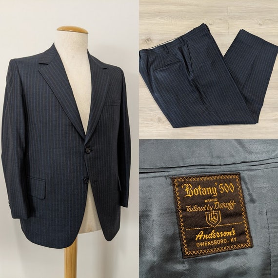 Vintage 1970's Men's Blue Wool Pinstripe Two-Piece
