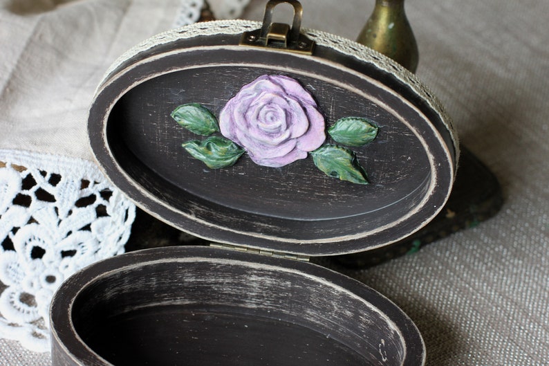 Shabby Chic wooden box flower roses handmade gift for women vintage jewelry treasure chest moulds decor