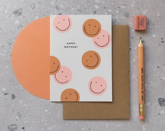 Illustrated, birthday card with happy faces