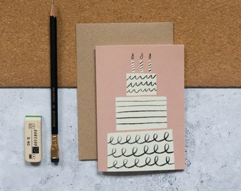 Simple, Illustrated Birthday Card with Cake