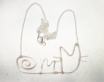 Mom and Me/Dad and Me wirewrapped silver cat necklace