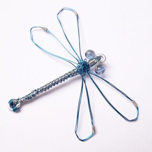 Silver and Blue Wire Dragonfly Pendant image 3