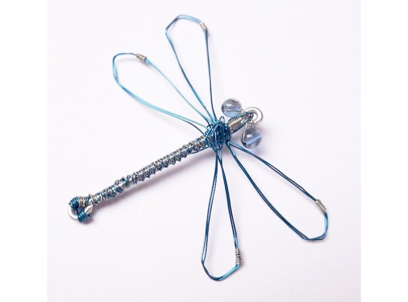 Silver and Blue Wire Dragonfly Pendant image 3