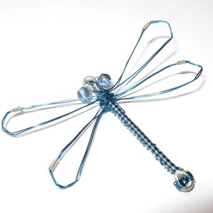 Silver and Blue Wire Dragonfly Pendant image 1