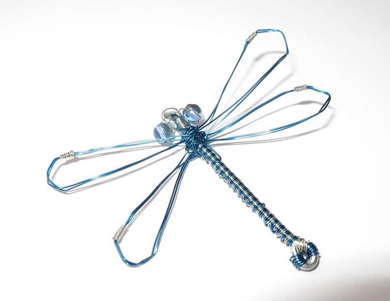 Silver and Blue Wire Dragonfly Pendant image 1