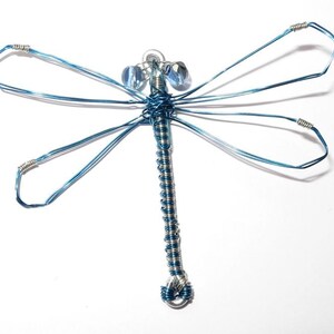 Silver and Blue Wire Dragonfly Pendant image 2