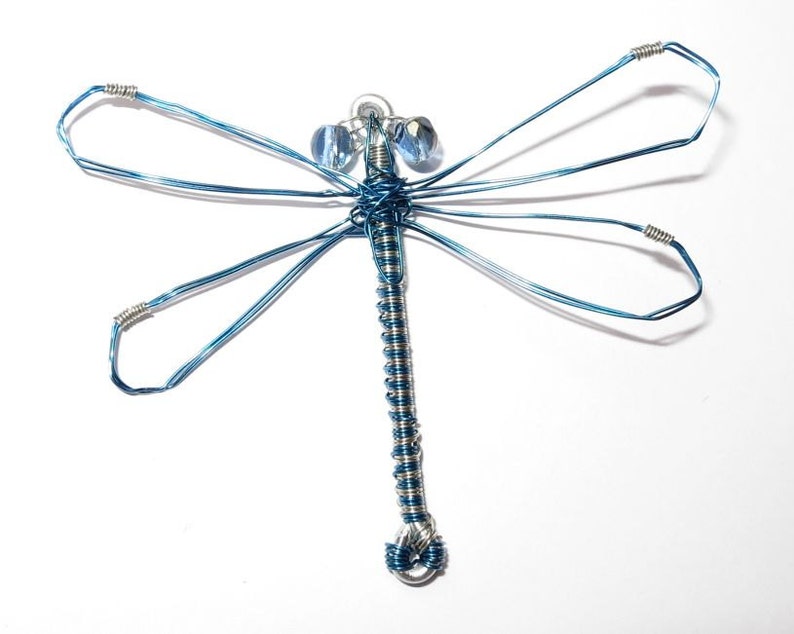 Silver and Blue Wire Dragonfly Pendant image 2