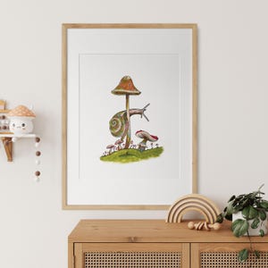 Mushroom Snail Poster/Print - Retro Wall Decor