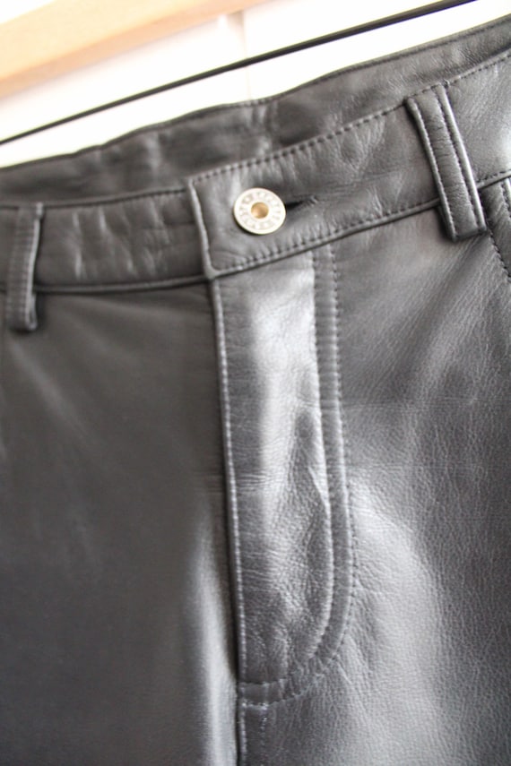 1990s Vintage Black Leather Bootcut Mid Rise Pants - image 4