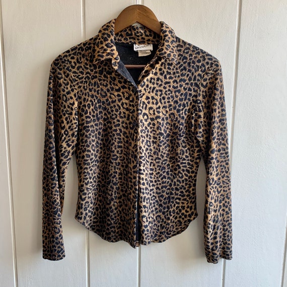 1990s Vintage Leopard Button Down Blouse - image 1