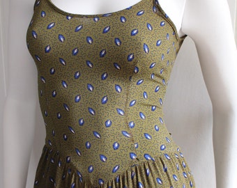 1970s Vintage Wide-leg Romper w/Feather Pattern by Mindy Malone