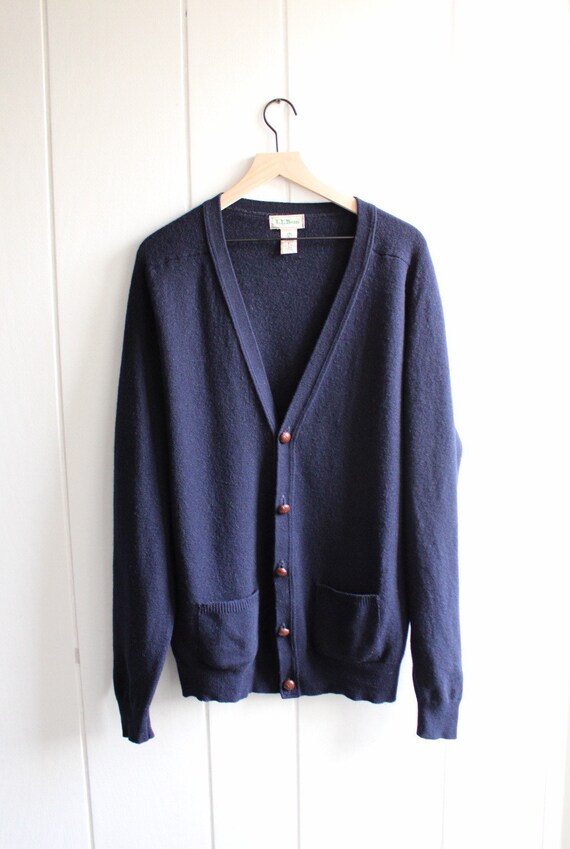 1980s Vintage LL Bean Navy Wool Grandpa Cardigan