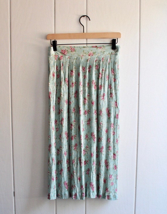 1990s Floral Maxi Crinkle Wrap Skirt