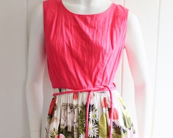 1950s Vintage Floral Apron Wrap Dress by Swirl Pink Garden Print