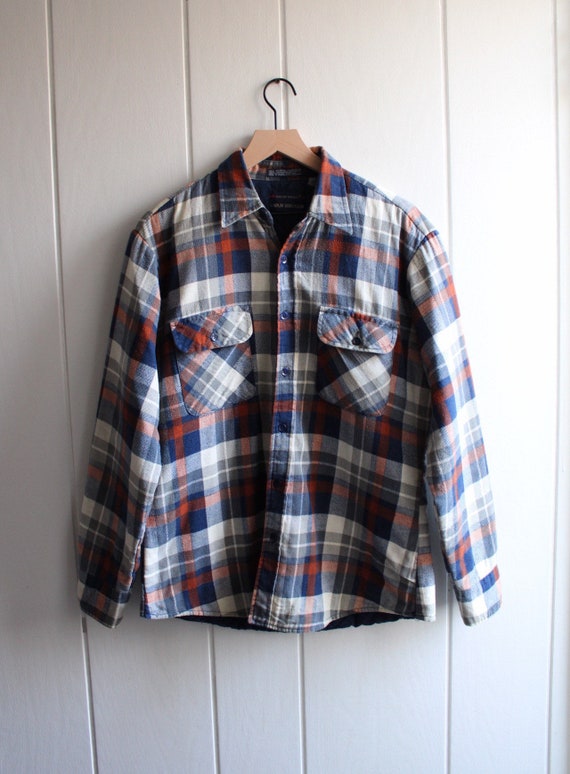 1980s Vintage Plaid Flannel Quilted Shirt Jacket - image 1