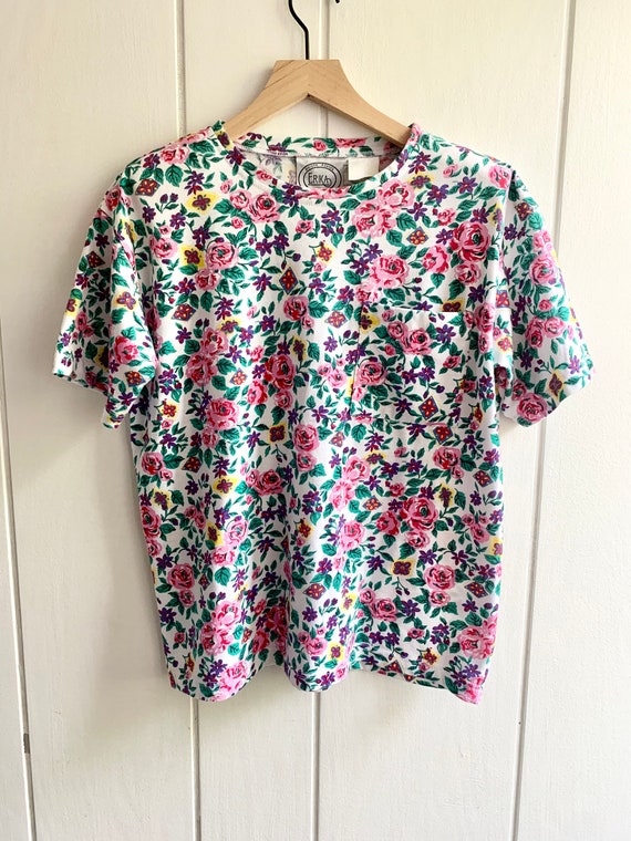 1990s Vintage Cotton Floral T-shirt by Erika