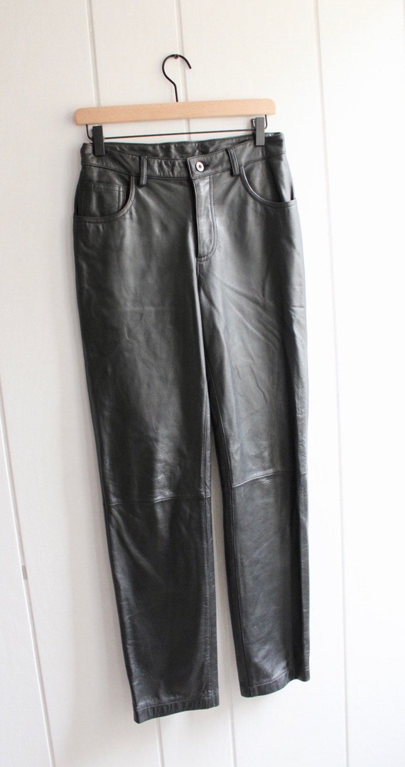 1990s Vintage Black Leather Bootcut Mid Rise Pants - image 3