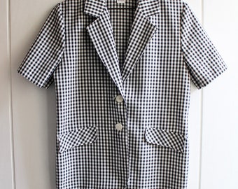 1990s Vintage Houndstooth Blazer Short Sleeve Jacket